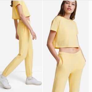Mate the Label 2 Piece SET Cropped Tee Terry Relaxed Sweatpants butter yellow M